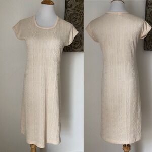 Ivory cream color knitted short sleeve mini dress